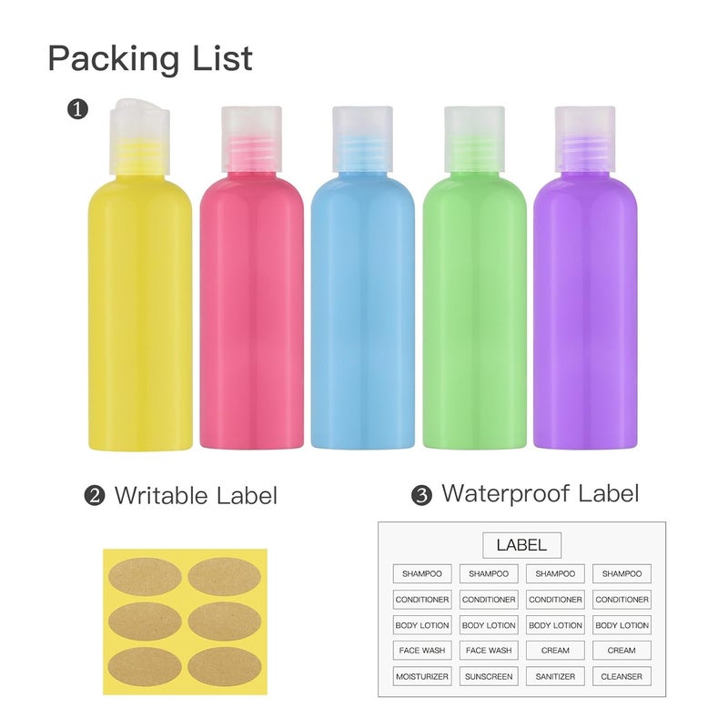 owlyee Travel Bottles for Toiletries 3.4 oz - Travel Size Containers for Shampoo Plastic - Small Empty Lotion Squeeze Bottle for Liquid TSA Approved - Leak Proof Mini Conditioner Refillable 5Color 100ml - Image 5